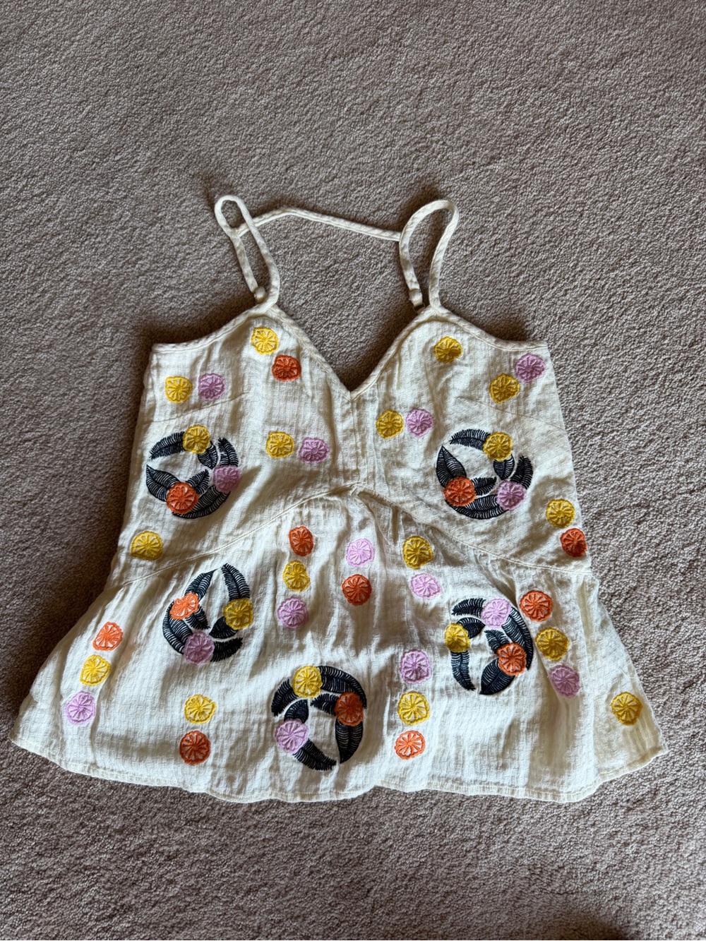White Embroidered Spaghetti-Strap Tank Top